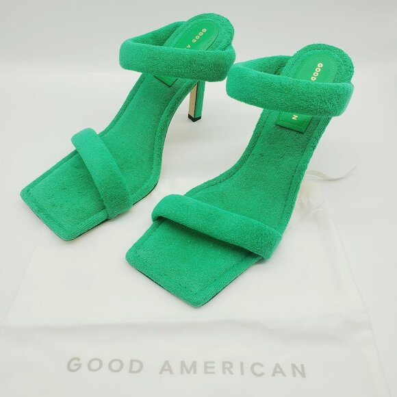 New Good American Size 11 1/2 NIB Terry Slip On High Heel Sandals Green - Picture 5 of 10